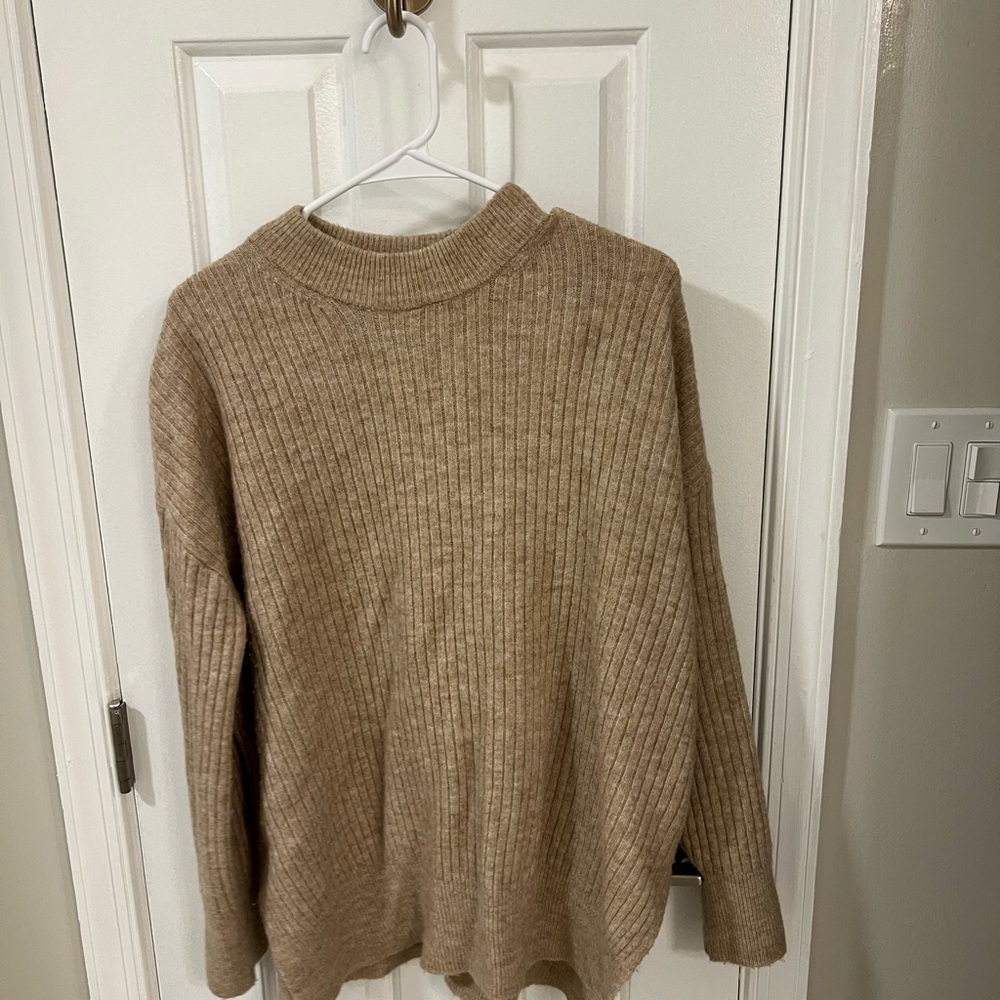 H&M Tan Cowl Neck Sweater with Ribbed Knit